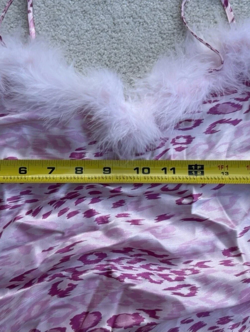 Cinema Etoile Women's Pink Cheetah Print Satin Intimates Gown With Feather Trim